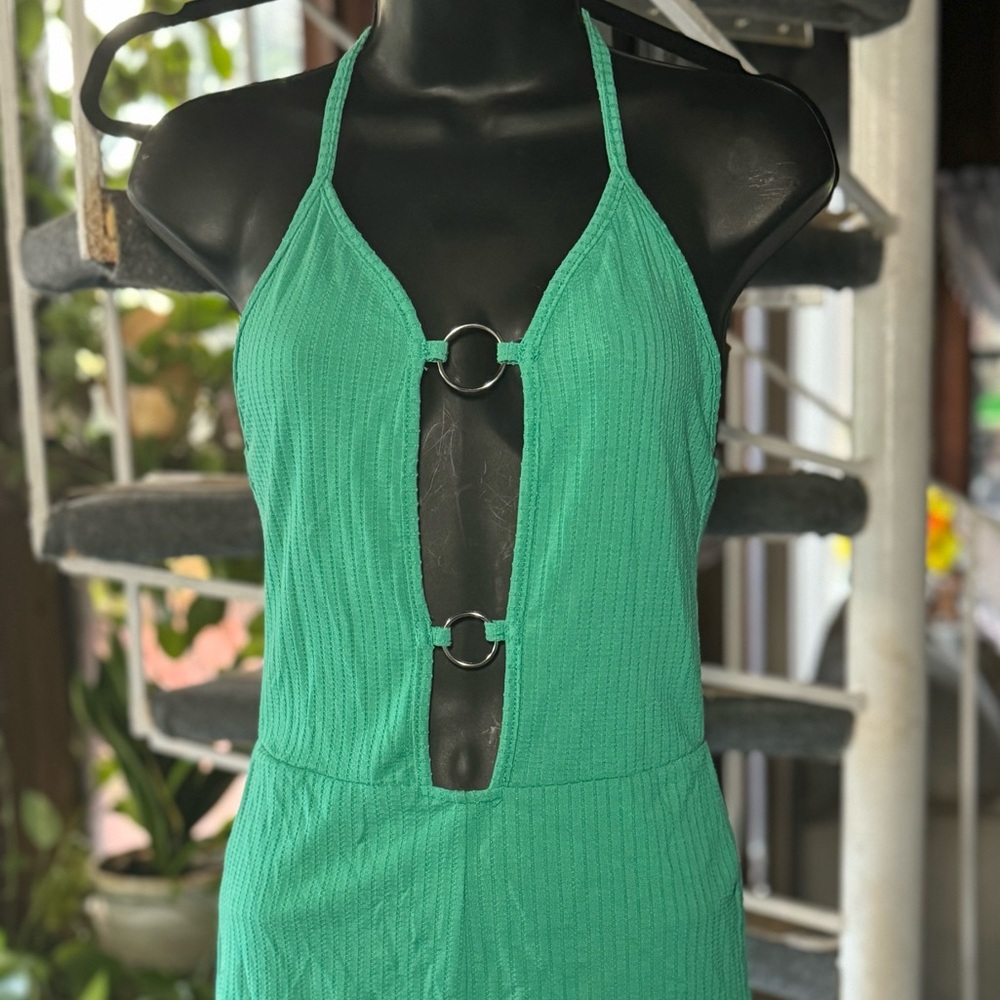 Green Halter Ring Detail Dress
